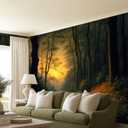 Sunset, Dark Forest Landscape wall murals Woodland Tree Peel and Stick self Adhesive Wallpaper for Bedroom Living Room (SDY-08, 118 "83 ")