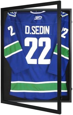 CCDCC Jersey Frame Display Case 1 Pack - Large Sport Jersey Shadow Box with 98% UV Protection Acrylic and Hanger for Baseball Basketball Football Soccer Hockey Shirt and Uniform, Black Finish