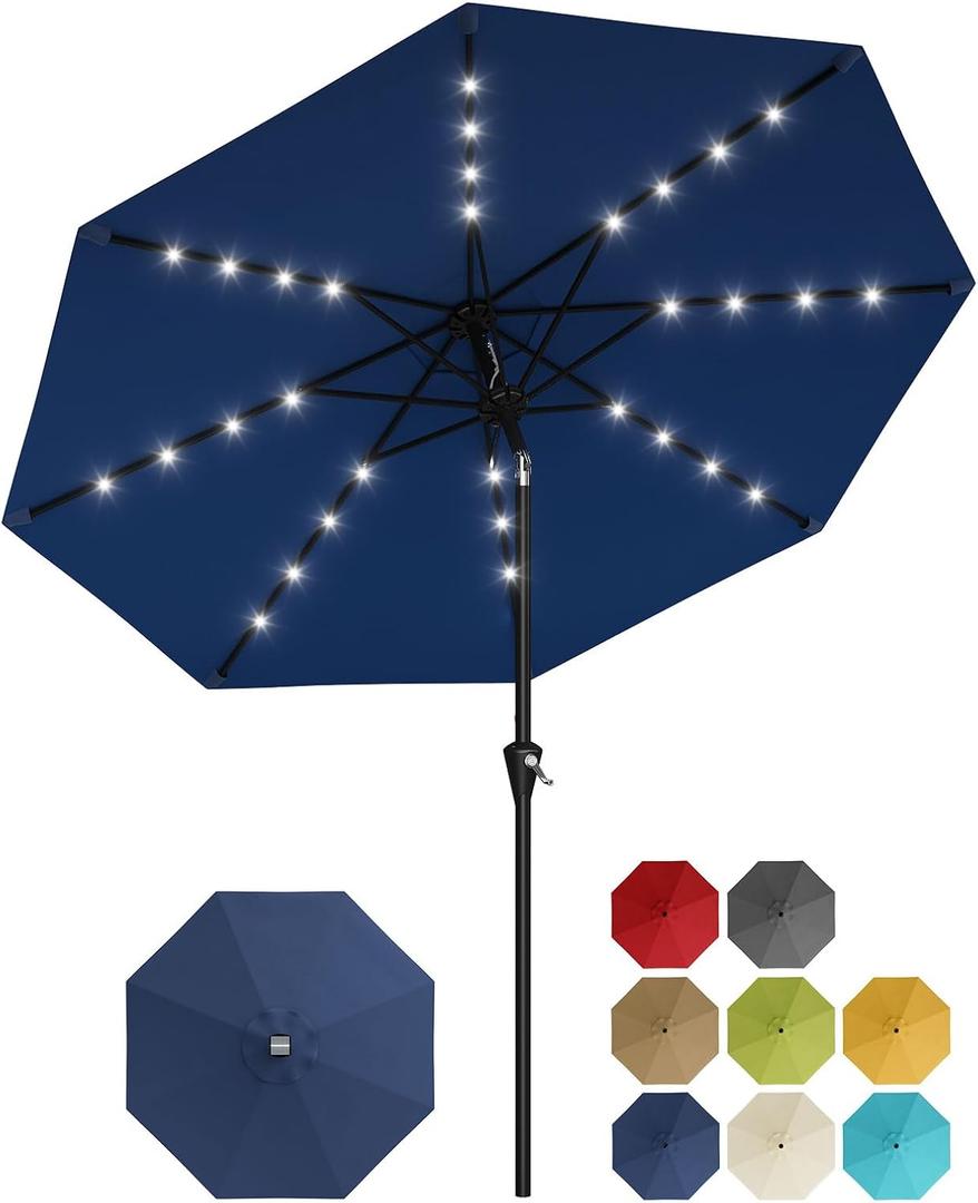 Garvee 9FT Patio Umbrella - Outdoor Table Umbrella with Smooth Crank Lift, Push Button Tilt and 8 Sturdy Ribs - Market Umbrella UV Protection Waterproof for Pool, Deck, Yard, Garden (Navy Blue)