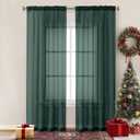 Chyhomenyc Hunter Green Sheer Curtains 84 inches Long 2 Panels, Light Filtering Emerald Voile Christmas Sheer Window Curtain Drapes for Living Room Bedroom, 1 Pair, Each 42W x 84L