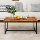 Coffee Table Rectangular Center Table for Living Room Open Space Side Table with Metal Frame, Easy Assembly, Black+ Rustic Brown Wood Coffee Table