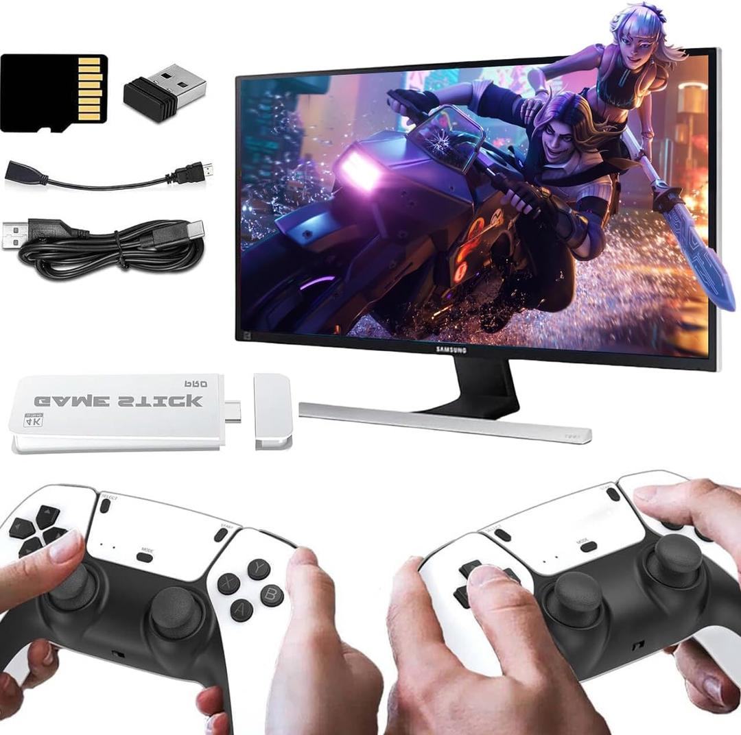 CWZZ Wireless Retro Game Console,4K HDMI Output Plug and Play Retro Video Games for Tv,20,000+ Games,with Dual 2.4G Wireless Controllers(64G),Great, White