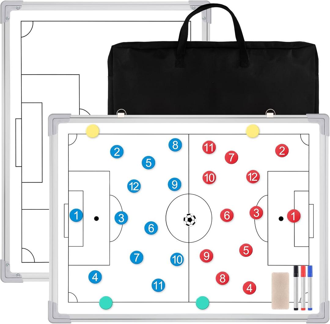 Dunzoom 36" x 24" Magnetic Soccer Coaching Board Double-Sided Dry Erase Board, Portable Tactical Clipboard Equipped with Magnet Numbers, Marker Pen, Eraser and Zipper Bag