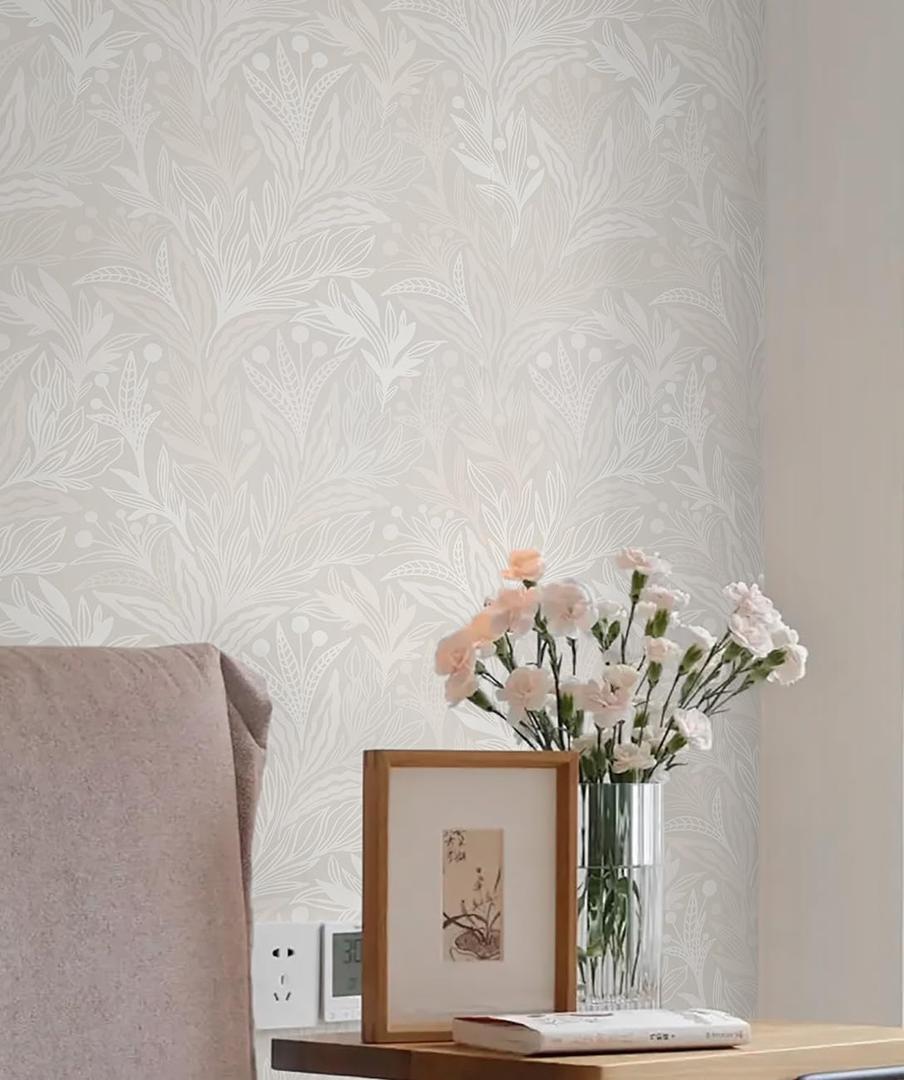 2 x Dimoon 17.3" X 78.7" Peel and Stick Wallpaper Boho Contact Paper Vintage Beige Floral Neutral Papel Tapiz Waterproof Removable Self Adhesive Wall Paper for Bedroom Livingroom Cabinets Vinyl Roll
