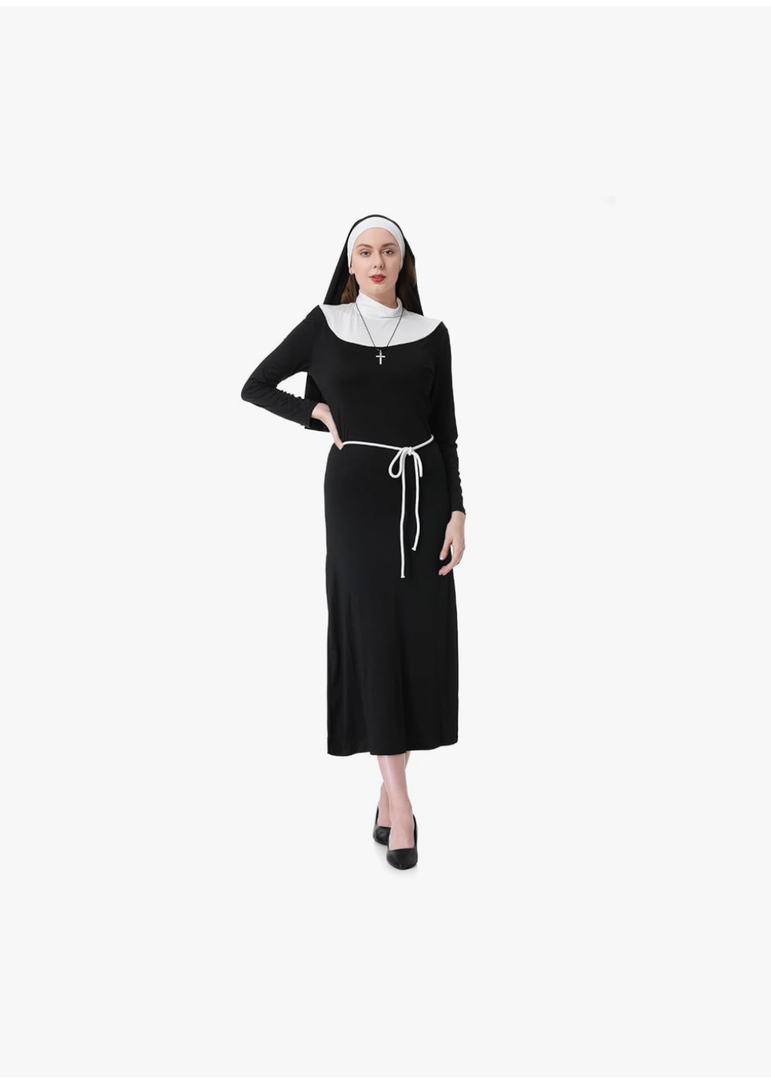 LMYOVE Adult Nun Costume Traditional Professional Nun Dress Halloween Dress Up Set , Size M