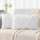 decorUhome Throw Pillow Covers 12x20 Inch Set of 2, Soft Plush Faux Fur Wool Lumbar Pure White Couch Pillow Covers, Decorative Neutral Pillow Cases for Bed Sofa Living Room Home Decor Pure White