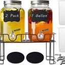 1 Gallon Glass Drink Dispenser with Stand,2 Pack Glass Beverage Dispenser with Stainless Steel Spigot, Water Lemonade Dispenser for Parties