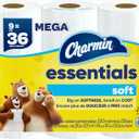 Charmin Essentials Soft Toilet Paper, 9 Mega Rolls = 36 Regular Rolls