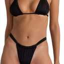 Women Swimsuits Halter Triangle String Bikini Sexy Ruched Brazilian Cheeky Thong Bathing Suit (Large, Black)