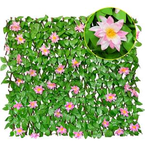 Expandable Faux Ivy Fence Privacy Screen for Patio Outdoor Balcony Bedroom Decor,Artificial Mixed Green-Pink Apple Leaves Wall Decoration Fencing Panel(Single Sided Leaves)