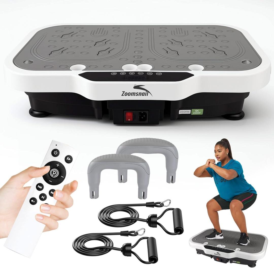 Vibration Plate Exercise Machine, 8000 Vibrations/min Adjustable Fitness Platform, 400 Lbs Capacity Whole Body Workout Extra Large Size Platform with Bluetooth for Weight Loss, Women & Men (Gray & White)