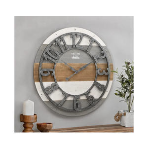FirsTime & Co. Multicolor Shabby Planks Wall Clock, Large Vintage Decor for Living Room, Home Office, Round, Wood, Farmhouse, 27 inches