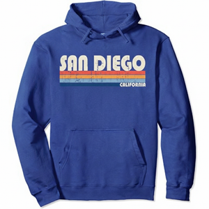 Vintage 70s 80s Style San Diego CA Hoodie Pullover Hoodie, Large 