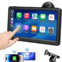 Wireless Carplay Screen for Car, 7" HD Touch Screen Portable Car Stereo for Carplay & Android Auto, Pantalla para Carros with Bluetooth, AUX, FM Transmitter, Voice Control (Black)
