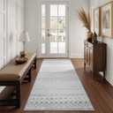 Moroccan Washable Runner Rug, 2x5 ft. Ultra Soft Non-Slip Hallway Rug, Low Pile Distressed Gray Bathroom Rugs Carpet Runner for Entryway Kitchen Bedroom Laundry Room (Grey)