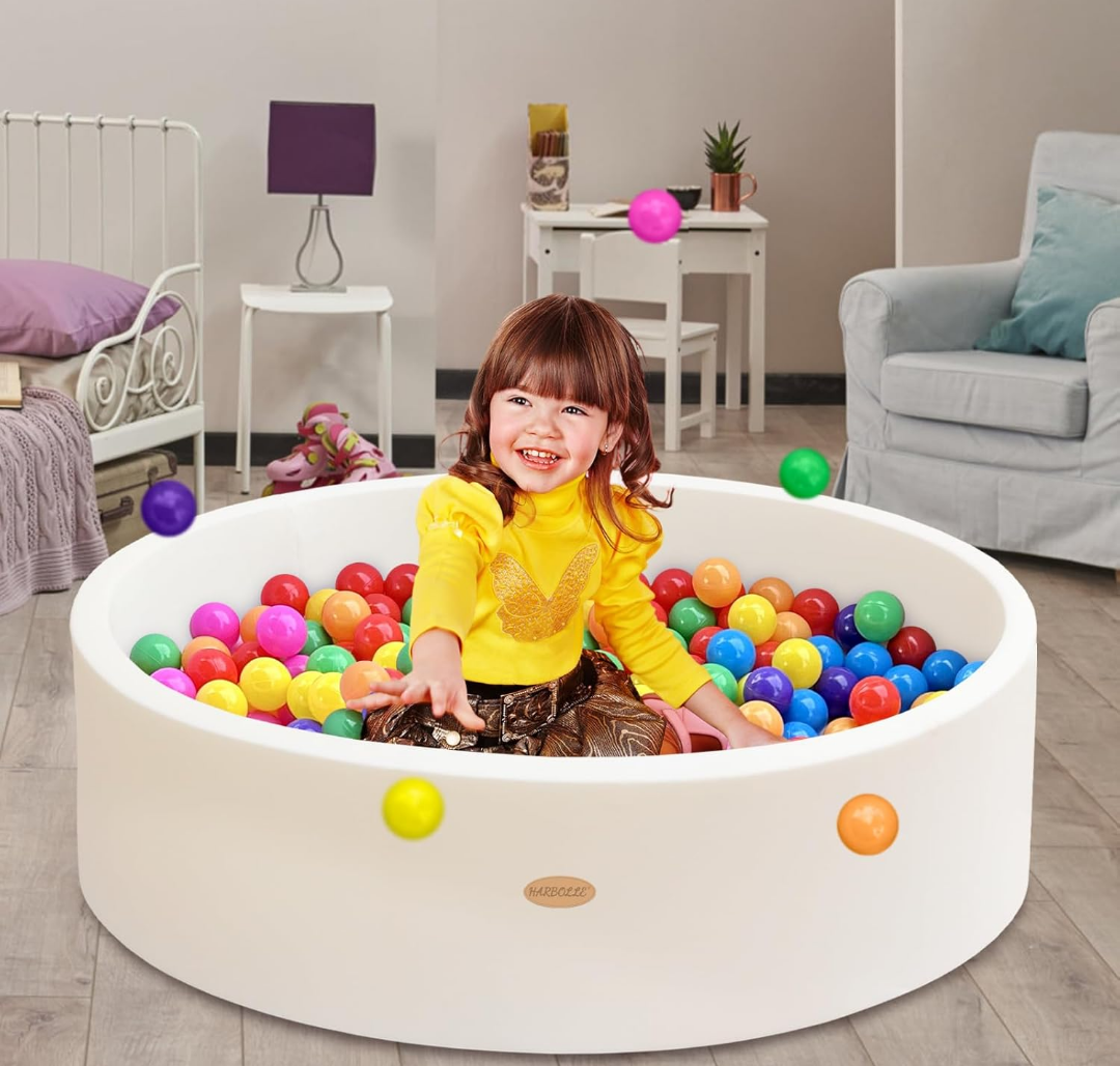 HARBOLLE Baby Ball Pit 35.4" Soft Round Memory Foam Ball Pits NOT Included Balls Indoor Outdoor Playpen for Babies Toddlers Kids Great Gift for Girls Boys, White