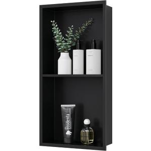 Qeke Stainless Steel Shower Niche 12" X 24", No Tile Needed Wall Niche Double Shelves, Recessed Shower Shelf for Bathroom Storage, Matte Black