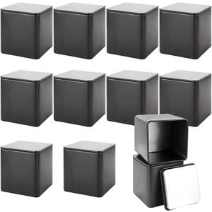 WOPPLXY 12 Pack Minimalist Black Square Metal Tea Tins, 3 Oz Loose Leaf Tea Storage Containers with Airtight Lids