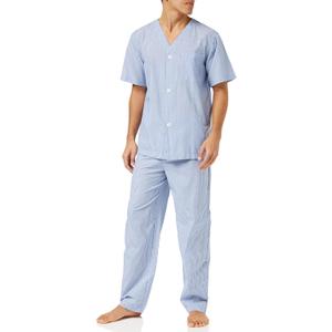 Fruit of the Loom mens Broadcloth Short Sleeve Top and Long Pants Pajama Set (L, Blue Stripe) Fruit of the Loom mens Broadcloth Short Sleeve Top and Long Pants Pajama Set (L, Blue Stripe)