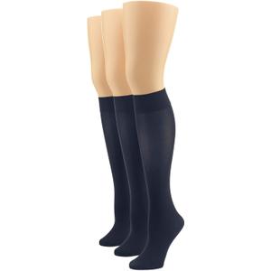HUE Women's Soft Opaque Knee High Socks (Pack of 3) (2, Navy)