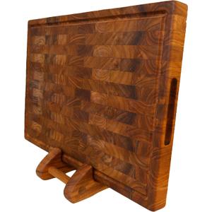 Teak End Grain Cutting Board for Kitchen Large 1812" Handmade Wood Butcher Block with Juice Groove & Handles Knife-Friendly, Reversible, Non-Toxic Wooden Chopping Board, Indonesia