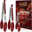 EDDEAS Tongs For Cooking - 7",9" and 12 inch Kitchen Tong with Silicone Tip,Heat Resistant 600 Degrees Metal Locking Tongs - for cooking,Salad and Barbecue, Red Set of 3