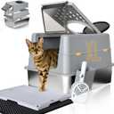 Stainless Steel Litter Box with Lid - XL Enclosed Anti-Leak Design for Big Cats, Non-Stick Easy Clean Metal Litter Box System with Scoop Set, High-Sided Urine Protection, Sleek Grey