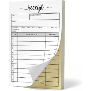 321Done Receipt Book with Carbon Copies for Small Boutique Business, 2-Part Carbonless Carbon Copy Duplicate, Sales Order & Invoice Pad, 3.4x5.5 Handheld, 50 White/Yellow Sets - Made in USA