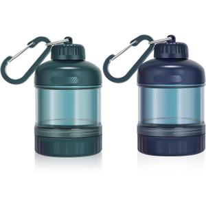 2 Pack Protein Powder Container to Go with Keychain & Keyring, Large Capacity, Clear, Leakproof, Ideal for workouts, fitness, or travel (Green&Blue)