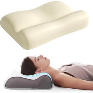 RESTCLOUD Contour Memory Foam Pillow, Cervical Neck Pillow for Neck Pain Relief, Ergonomic Memory Foam Neck Pillow for Side and Back Sleeper