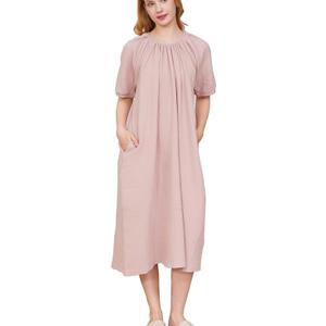 Women's Cotton Nightgowns Soft Loose Gauze Nightdress with Pockets for Sleeping Home Lounge (Large, Pink)