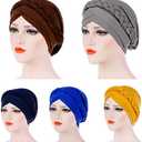 African Women Turban Hats - Braid Twist Solid Caps Pre Tied Chemo Cancer Headscarf Headwrap Hair Cover (White)