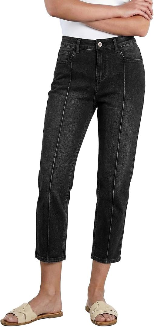 Sidefeel Women's Capri Jeans Mid Rise Skinny Stretchy Front Seam Capri Leggings Denim Pants Size 8