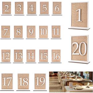 20 Pcs Table Numbers - 1-20 Wedding Table Numbers with Wooden and Rattan Sign for Banquet Restaurant Wedding Party Decor (6.7"L x 5.1"W, White and Natural)