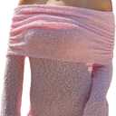 Unybwonn Women's Off Shoulder Mini Short Dress Bodycon Long Sleeve Crochet Sexy Going Out Mesh Elegant Sweater Dresses (Pink)