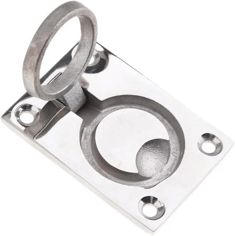 Joyzan Flush Ring Pull Handles, Stainless Steel Boat Hatch Latch Cabinet Mount Lifting Ring Pull Hidden Recessed Furniture Square Lift Handle Solid Marine Lid Deck Home Drawer Trap Door Cupboard