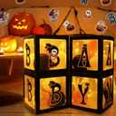 Baby first Halloween Decorations Balloons Boxes 4 Pcs Letter Blocks Transparent Box with 4 LED Light Strings - Halloween Baby Shower Party Supplies Decoration - A Baby Is Brewing Party Supplies