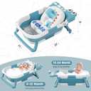 MoreFeel Collapsible Baby Bathtub for Newborn with Thermometer & 1 Hooded Towel & 1 Soft Floating Cushion,Portable Travel Bathtub with Drain Hole, Durable Foldable Baby Tubs for Infants to Toddler, Blue (Alligator)