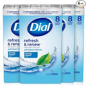 Dial Antibacterial Bar Soap, Spring Water, 32 Bars, 8 Count (Pack of 4)