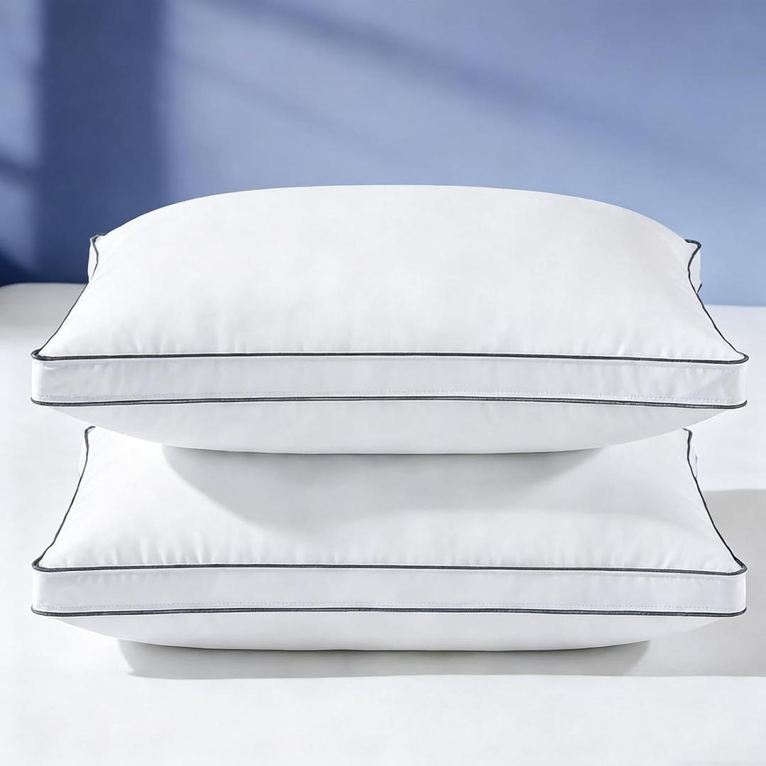 Luxury Goose Down Pillows Set of 2, Standard Size Hotel Quality Feather Pillows for Sleeping, Soft Breathable Cotton Sateen Cover, Premium Bed Pillows for Side Back Stomach Sleepers, Standard（Pack of 2）