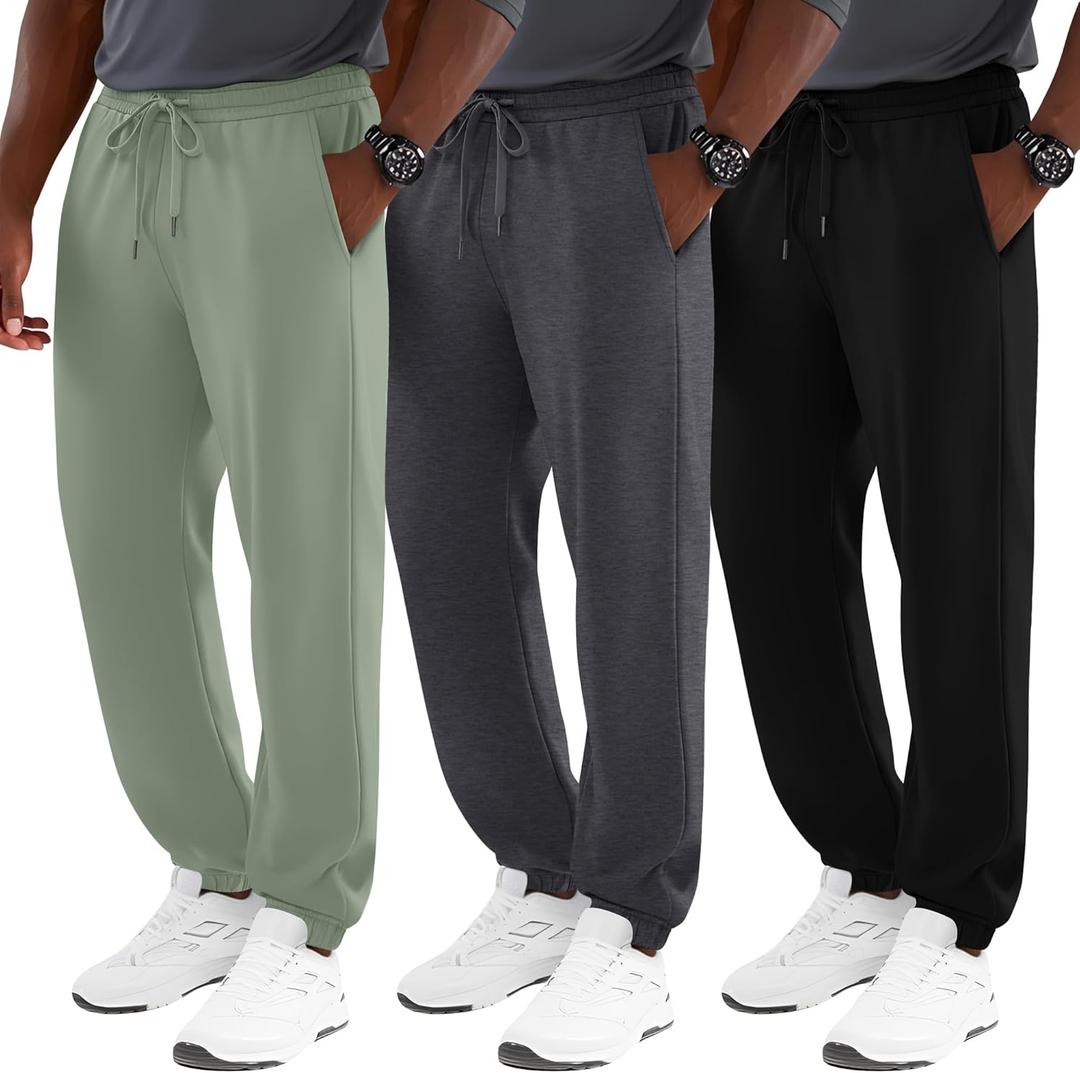 3 Pack Men's Big and Tall Joggers Lounge Sweatpants Athletic Gym Pants with Pockets Workout Drawstring Jogger Pant (5X-Large, Pea Green, Dark Gray, Black)