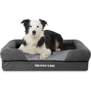 The Dogs Bed Orthopedic Memory Foam Dog Bed with Bolsters for Large Dogs, Waterproof Washable Cover, Anti-Slip Base, Calming Surface CertiPUR-Certified Foam, Plush Fabric, Grey Plush, Large