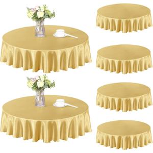Homiest 6 Pack 60 Inch / 5ft Round Tablecloth Satin Table Cover, Gold Table Cloth Overlay for Wedding Reception Graduation Banquet