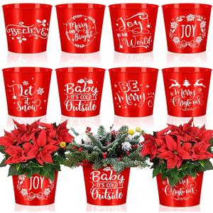 Hoolerry 16 Pcs Christmas Bucket Gardening Pots Planters Accessories Galvanized Planters Red Metal Pail 6 Inch Galvanized Flower Plant Pots Gardening Container for Gardens Patios Decorations