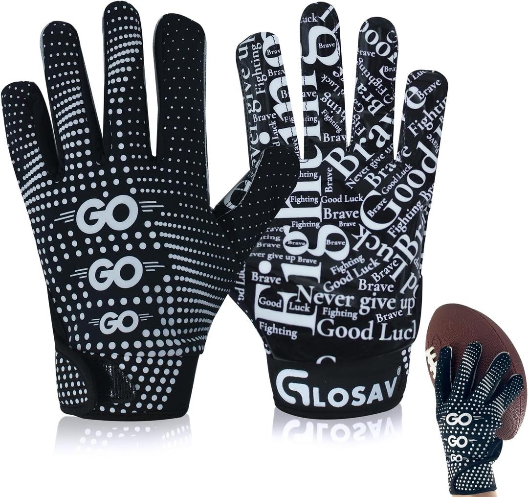 Football Gloves for Kids, Youth, and Adults - Super Sticky Silicone Receiver Gloves for Men and Women (Black)