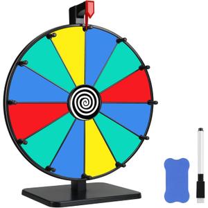 12 Inch 12 Slots Prize Wheel Tabletop Fortune Spin with Dry Erase Marker and Eraser for Engaging Home Parties, Trade Show, Carnival Events (12'' 12slots)