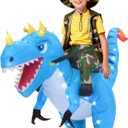 Inflatable Dinosaur Costume for Kids Light Up T-Rex Funny Blow Up Halloween Party Cosplay Dress Up Outfit Boys Girls,Blue