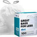 Plasticplace Custom Fit Trash Bags, Compatible with Simplehuman Code R (100 Count) White Drawstring Garbage Liners 2.6 Gallon/ 10 Liter 16.5" x 18"