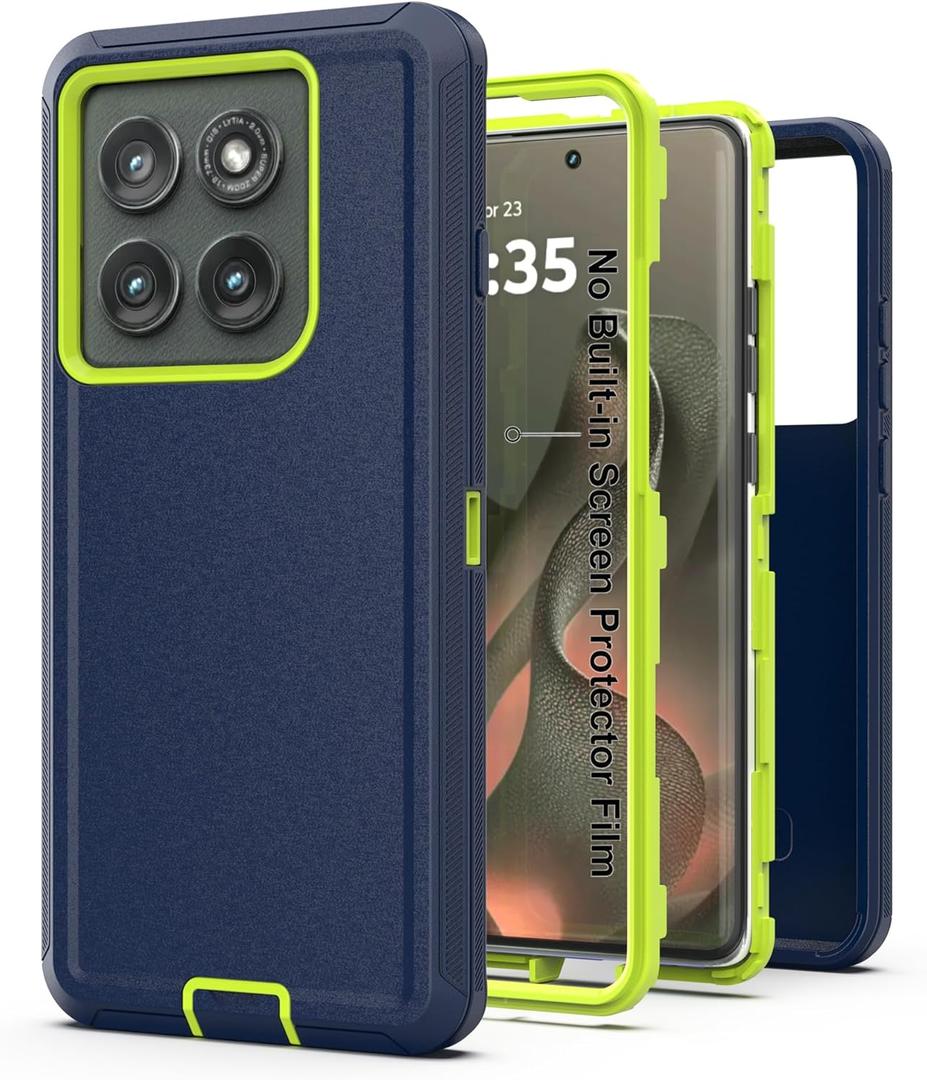 for Motorola Moto Edge 5G 2025 Case, Heavy Duty Protective Case with [3 in 1] Rugged Rubber Shockproof Protection Cover for Moto Edge 2025(Dark Blue/Green)