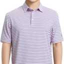 M MAELREG Boys' Polo Shirt Striped Short Sleeve Moisture Wicking Performance Stretch Active Casual Collared Kids Golf Shirt (6 Years, Light Pink/Cobalt Stripe)